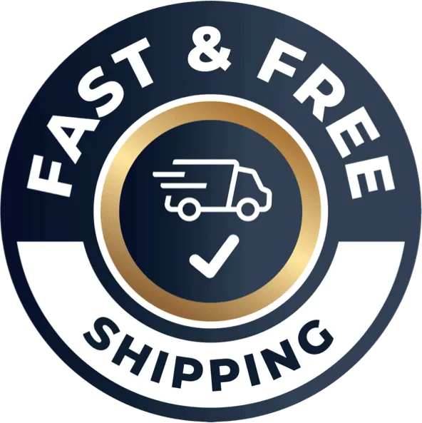 Badge with "Fast & Free Shipping" and delivery truck icon next to text highlighting that every order includes free shipping, with 94% of customers choosing the 6-bottle option.